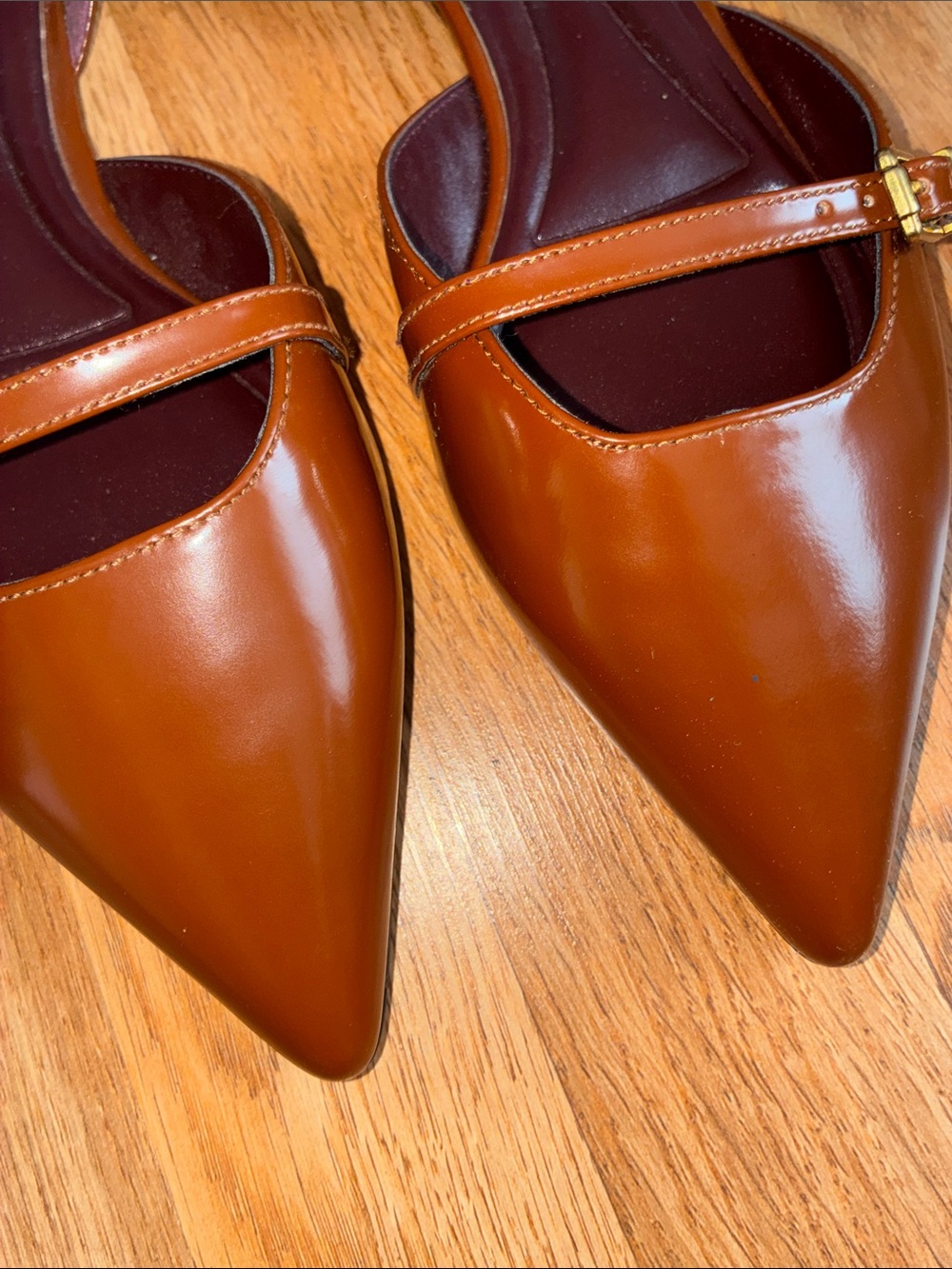 Sarto Brown Pointed Mary Jane Flats - Picture 4 of 8